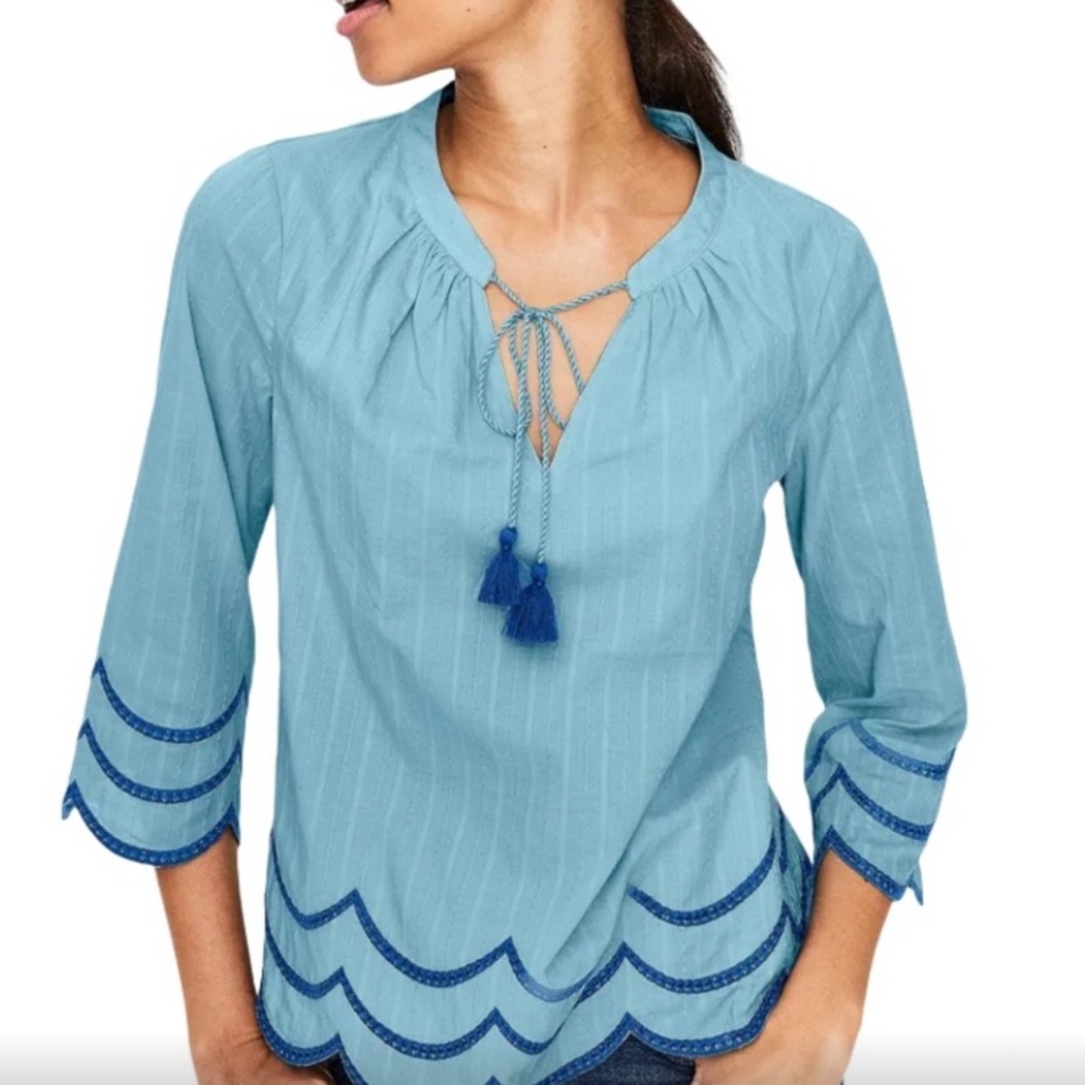 Boden Light Blue Blouse with Navy Accents